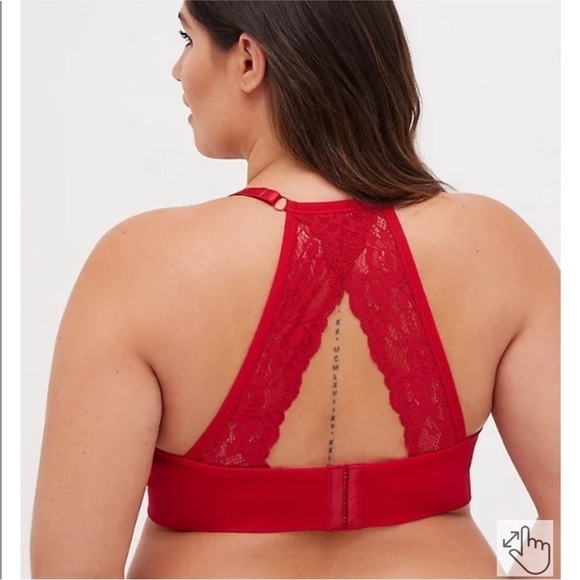 NWT Torrid Lightly Padded Lace Racerback Bralette Red Wireless 0X - Picture 3 of 5